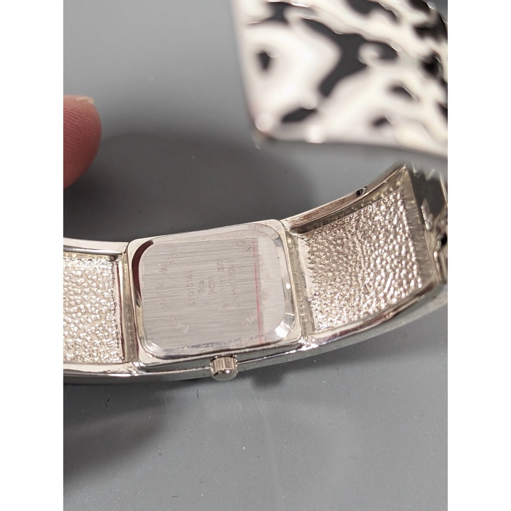 Studio Black White Enamel Hinge Bracelet Cuff Watch Womens 7" - Picture 6 of 9